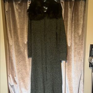 Chic Maglificio Belvedere Faux Fur Collar Green Gray Duster Sweater Size Medium